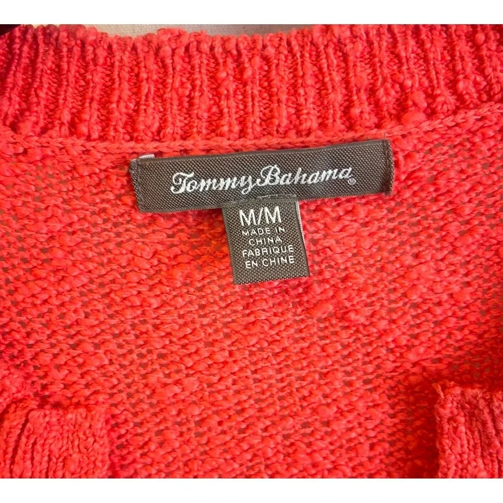 Tommy Bahama Knit Long Sweater  Top V-Neck‎ Coral Orange Sweater Women's Medium